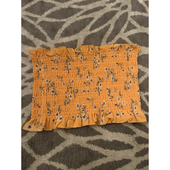 Yellow Floral Ruched Kendall and Kylie Tube Top - Picture 1 of 3